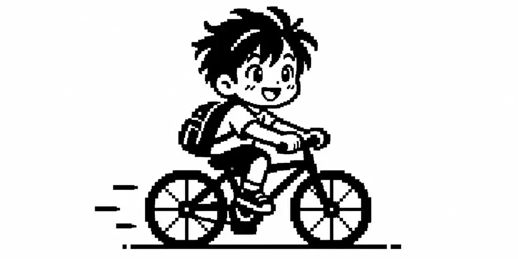 AI-generated pixel art: a boy riding a bicycle