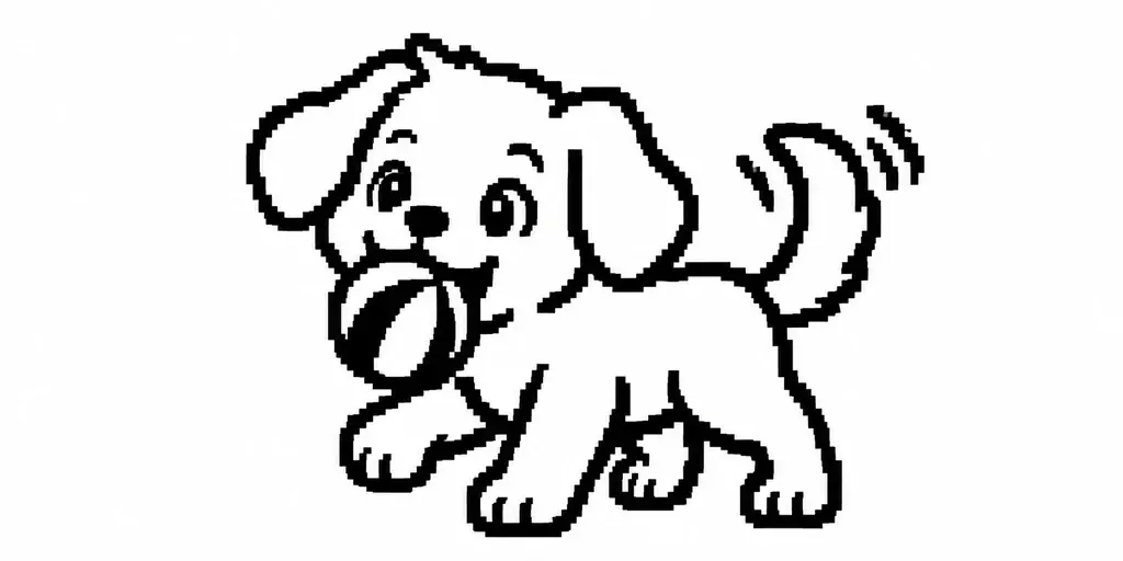 AI-generated pixel art: a dog with a ball in its mouth