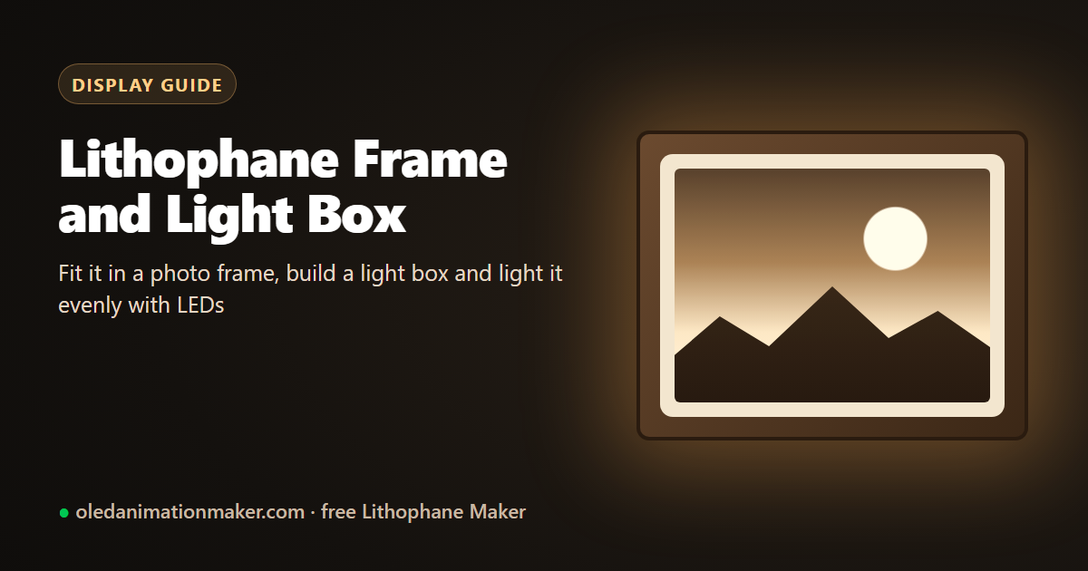 A flat lithophane in a frame glowing from an LED light box behind it