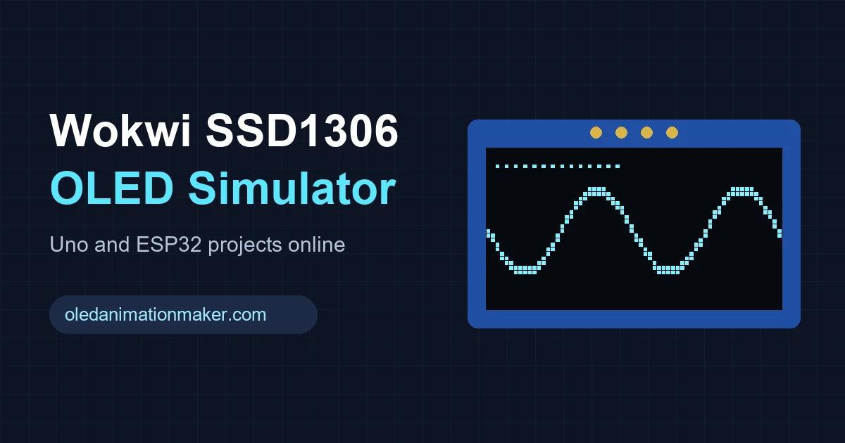 Wokwi SSD1306 OLED simulator: a virtual 128x64 OLED showing a wave animation