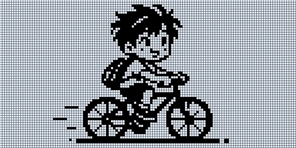 The same image at 128x64 pixels shown as an OLED grid