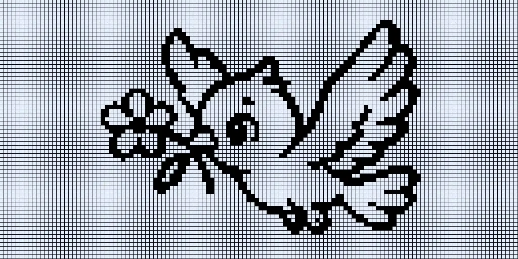 The same image at 128x64 pixels shown as an OLED grid
