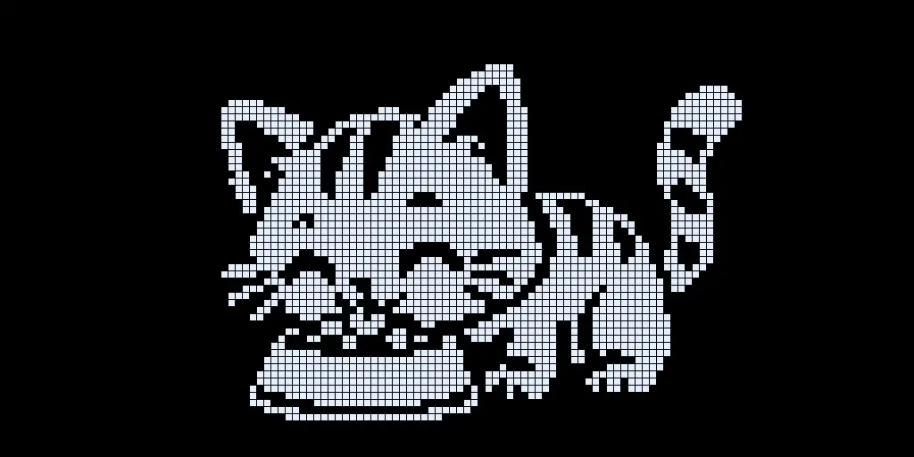 The same image at 128x64 pixels shown as an OLED grid