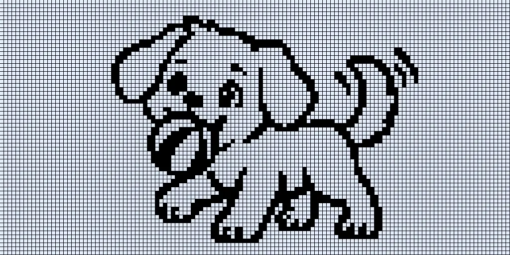 The same image at 128x64 pixels shown as an OLED grid