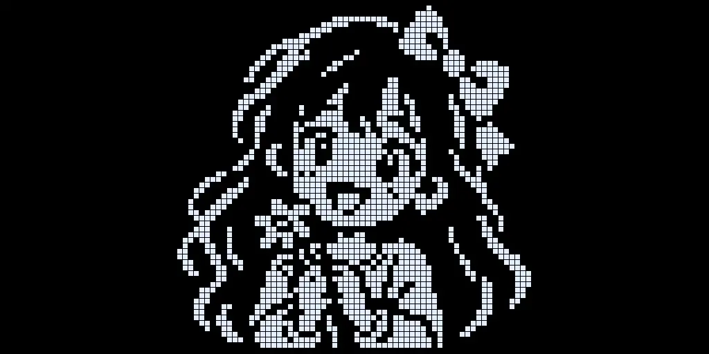 The same image at 128x64 pixels shown as an OLED grid