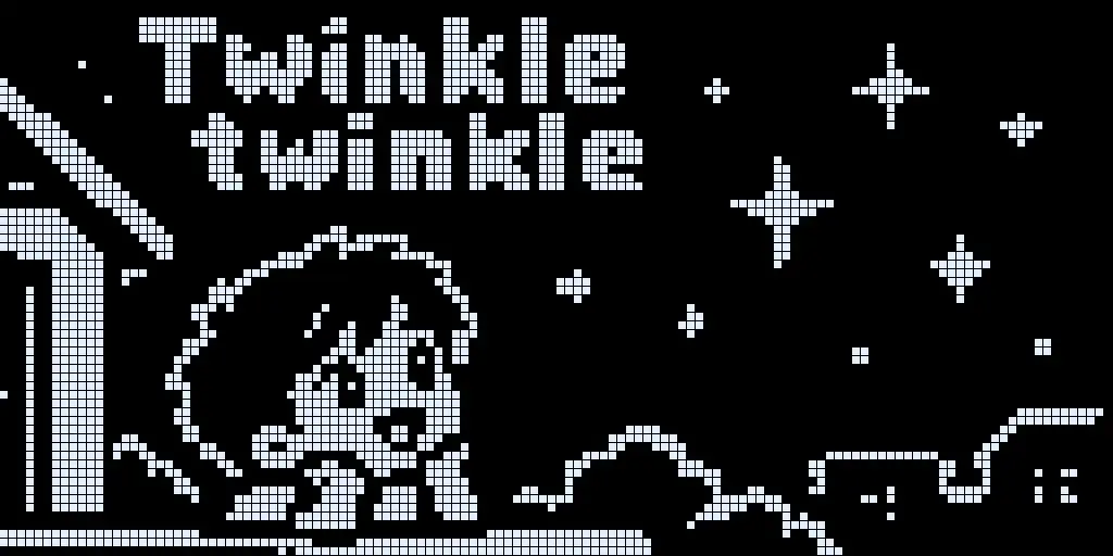Panel 1 of the strip shown full-screen at 128x64 pixels as an OLED grid