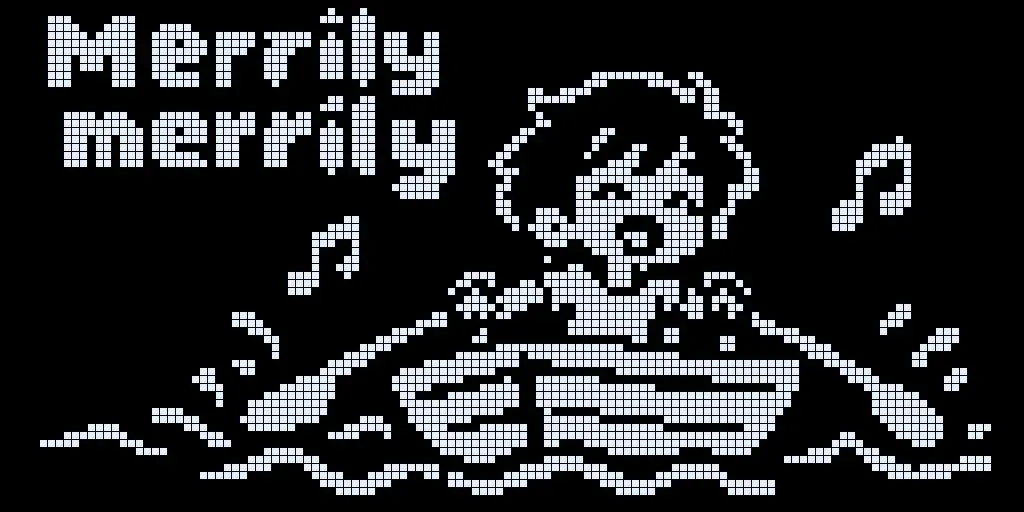 Frame 3: Merrily merrily, at 128x64 pixels