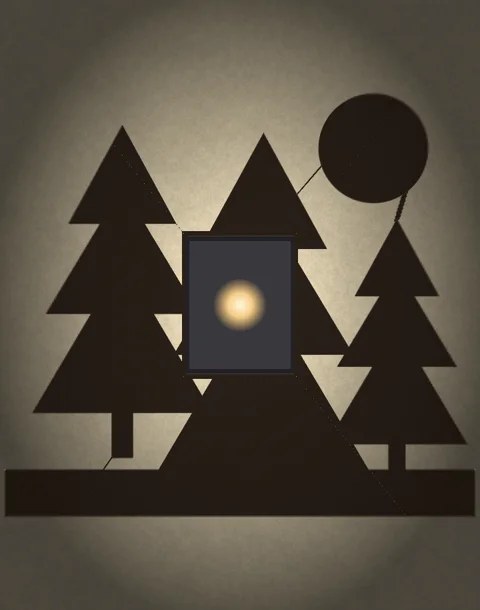 Wall shadow of pine trees and a moon from the shadow box lamp generator