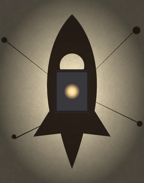 Wall shadow of a rocket and stars from the shadow box lamp generator