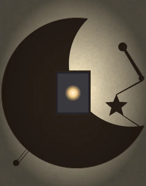 Wall shadow of a crescent moon and stars from the shadow box lamp generator