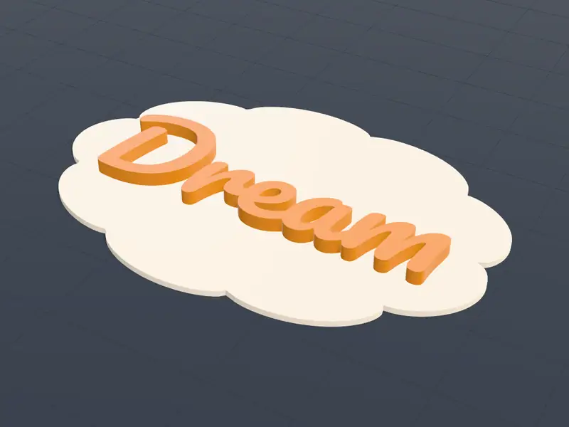 Cloud plate STL with the word Dream in a cursive font, for a kids room door tag