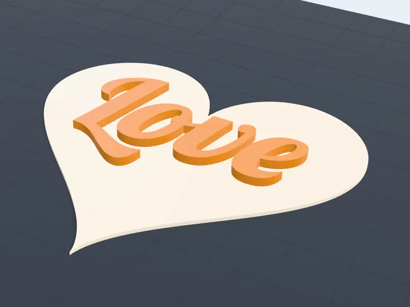 Heart plate STL with the word Love in a cursive font