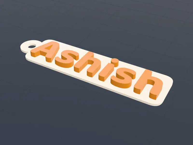 Name keychain STL: the name Ashish on a rounded plate with a keychain hole